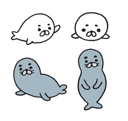 丸みを帯びた線画のかわいいアザラシ