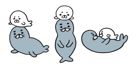 丸みを帯びた線画のかわいいアザラシ © Tossan