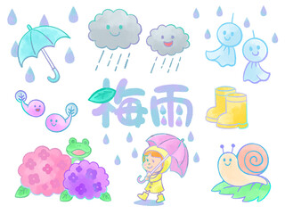 梅雨をイメージしたイラスト集　A collection of illustrations inspired by the rainy season