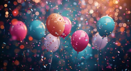 Colorful Balloons Floating in Confetti