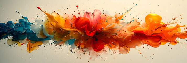 Dynamic explosion of bright colors on a pure white canvas