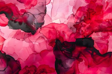 Abstract art pink and black background with alcohol ink painting style