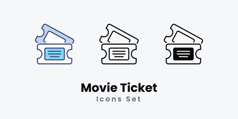 Movie Ticket icons vector set stock illustration.