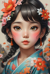 Girl wear kimono with flower