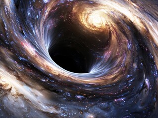 Black hole with swirling effect, centered and fully visible, isolated on white background, dicut PNG style