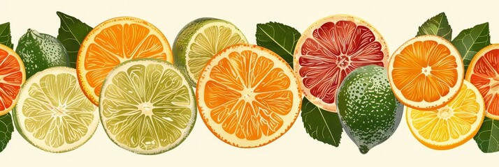 Obraz premium Elegant Abstract Fruit Background With Citrus Slices and Leaves