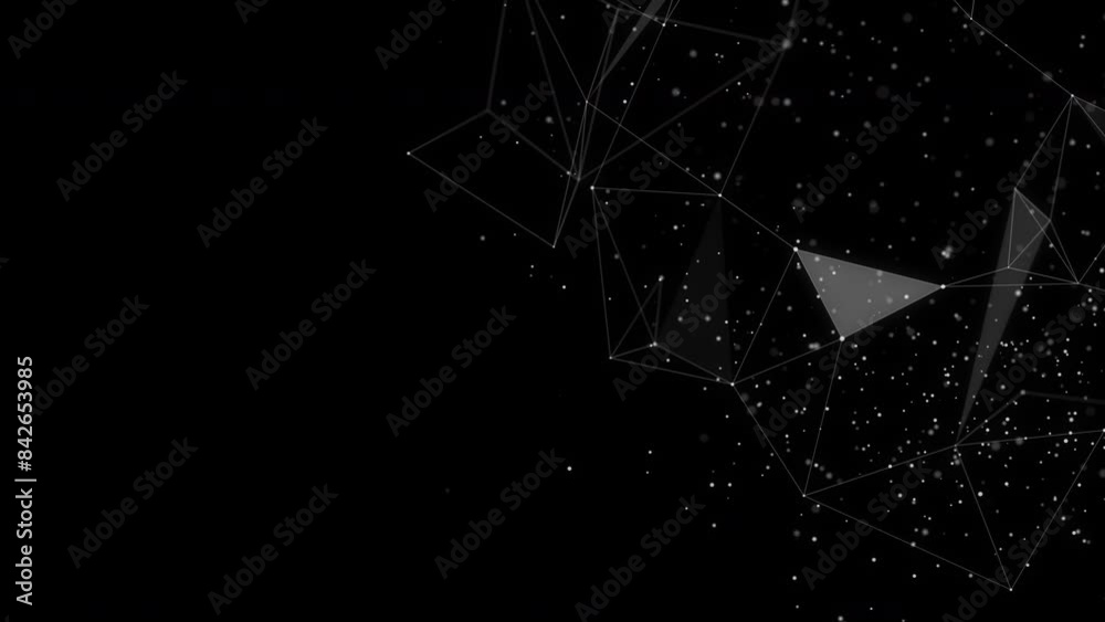 Poster abstract plexus mesh background with chaotically connected points and polygons flying in space. digi