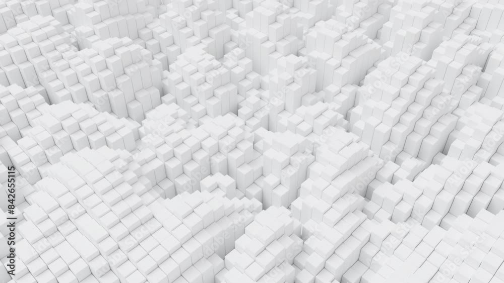 Aufkleber Ripples on grid of white blocks abstract background. Loop of waves of square columns. Voxel noise backdrop.