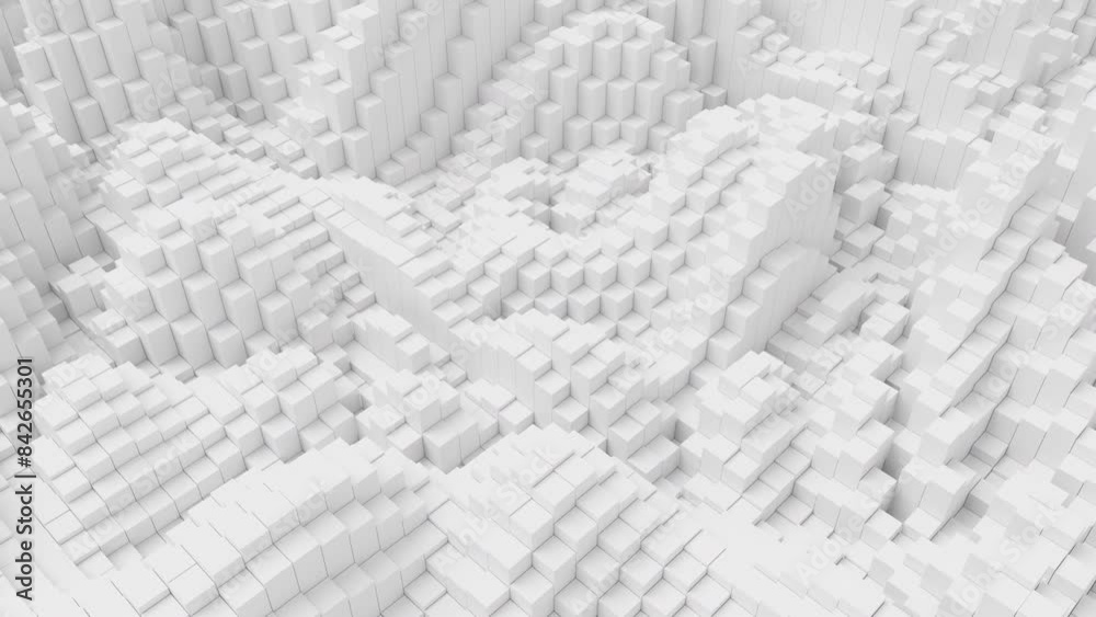 Aufkleber Ripples on grid of white blocks abstract background. Loop of waves of square columns. Voxel noise backdrop.