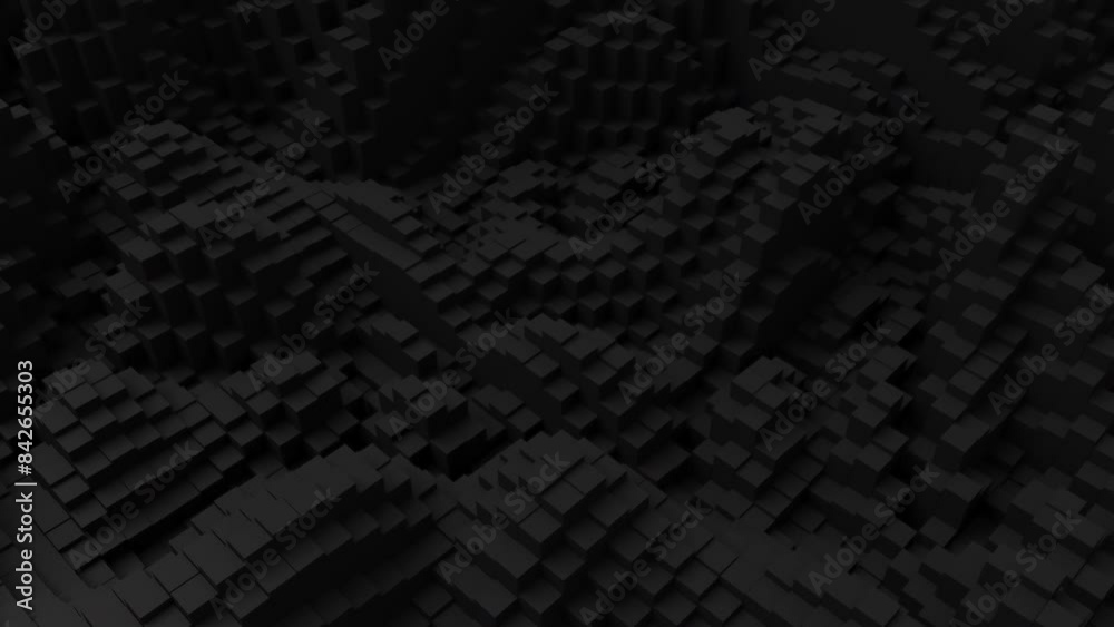 Aufkleber Ripples on grid of black blocks abstract background. Loop of waves of square columns. Voxel noise backdrop.