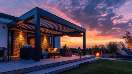 Obraz premium Rooftop Terrace With Sunset Views and Cozy Seating