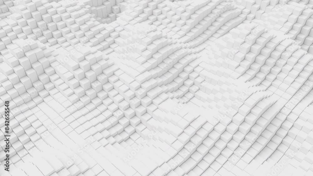 Aufkleber Ripples on grid of white blocks abstract background. Loop of waves of square columns. Voxel noise backdrop.
