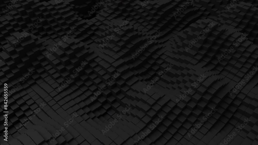 Aufkleber Ripples on grid of black blocks abstract background. Loop of waves of square columns. Voxel noise backdrop.