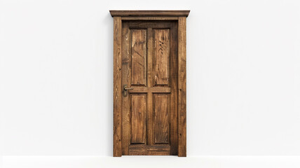 brown wooden door isolated on a white background.