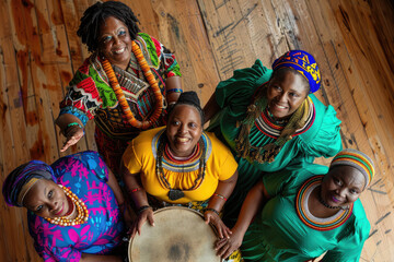 A group of women wearing colorful clothing