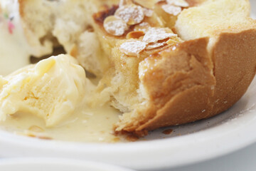 toast with ice cream and honey at cafe