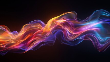 Colorful holographic neon fluid illustration waves on black background, walpapper