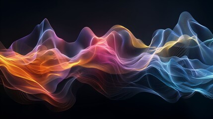 Fototapeta premium Colorful holographic neon fluid illustration waves on black background, walpapper