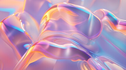 Abstract close-up of fluid holographic shapes with vibrant colors and smooth texture in a modern design