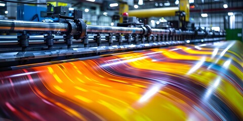 Visual depiction of a color printing press in action at a publishing house. Concept Printing, Technology, Publishing, Colorful, Innovation