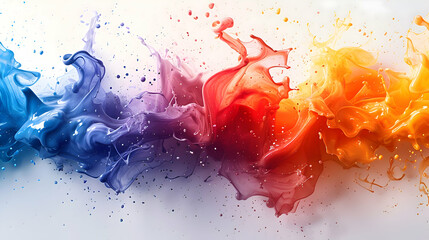 Energetic and expressive splashes of colors in various hues, adding vibrancy and energy to a clean white canvas