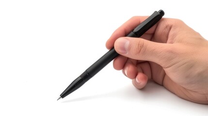 Pen in hand on white background