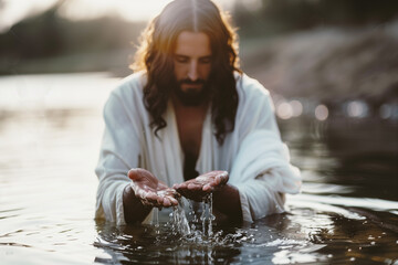 Jesus in River with Open Hands