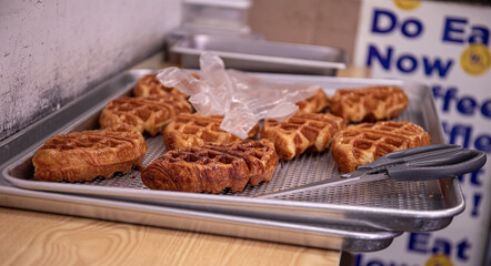 freshly cooked Craffles on baking sheet 
