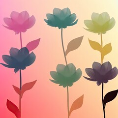 Stylized flowers with translucent petals bloom against a gradient backdrop, symbolizing diversity and harmony in a serene, aesthetic composition.