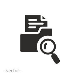 file find or document icon, folder search, archive data check, flat symbol on white background - vector illustration