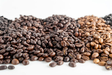 A pile of coffee beans of different colors and sizes