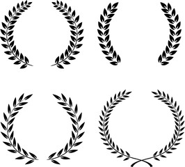 Black silhouettes of laurel wreaths, vector