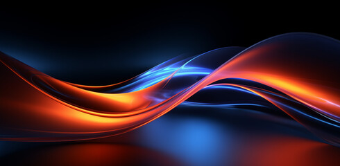 Fototapeta premium A sleek, abstract background with vibrant orange and blue waves on black, creates an atmosphere of energy and creativity for design projects or digital marketing. 