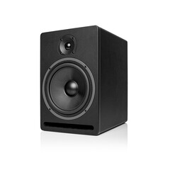 Black speaker isolated on a white background.