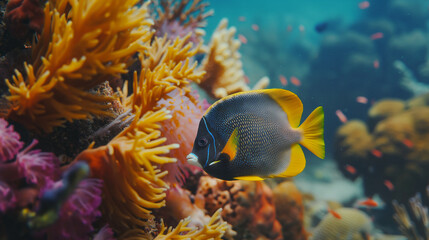 Obraz premium Colorful angelfish exploring vibrant coral reef in tropical waters