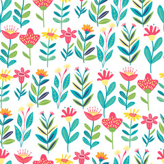 Floral seamless pattern with  bright exotic tropical flowers and leaves  on white. Great for fabrics, especially for linens, wrapping papers, wallpapers, covers. Vector illustration in flat style