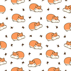 Fototapeta premium Cute kawaii hamster. Seamless pattern. Cartoon funny animals character. Hand drawn style. Vector drawing. Design ornaments.