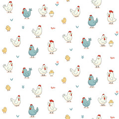 Seamless repeat pattern of chicken and chicks
