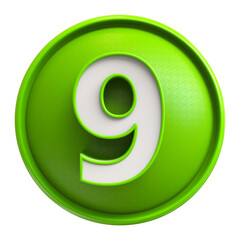 Green Button 3D Number 9