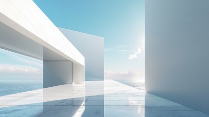 Obraz premium Minimalistic Abstract Architecture Desktop Wallpaper, Geometric Shapes, Monochromatic color, Modern Simplicity, landscape design, banner design, brochure, pattern design, web, wallpaper, background te
