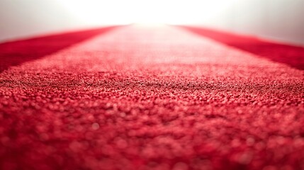 Fototapeta premium Close-up red carpet with bright light at end, award wealth fame