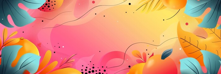 Elegant Abstract Fruit Background With Bright Colors and Tropical Leaves