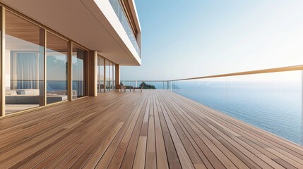 Fototapeta premium Modern Oceanfront Terrace With Panoramic Views