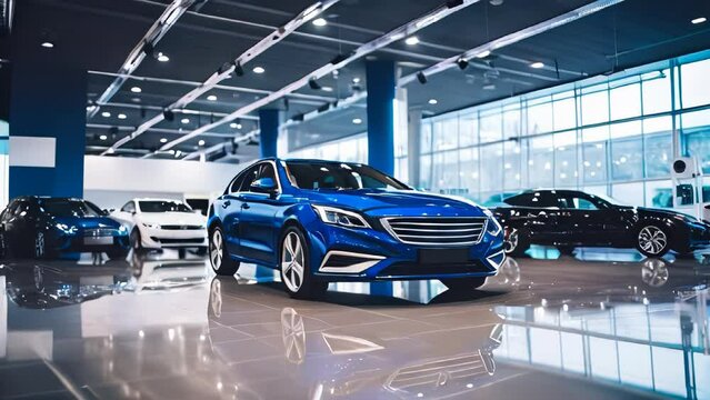 Car showroom with a magnificent view of the cars for sale. Car dealer with many cars indoors
