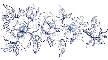 Beautiful flowers tattoo design, ink outline, simple line art, clipart style isolated on white background generated with AI