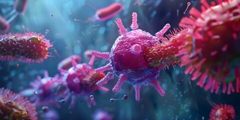 Detailed 3D animation showing immune cells fighting oral bacteria in the mouth. Concept Immunology, Oral Health, 3D Animation, Immune Response, Bacteria