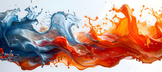Expressive paint splashes in bold hues, dynamically contrasting against a pure white surface