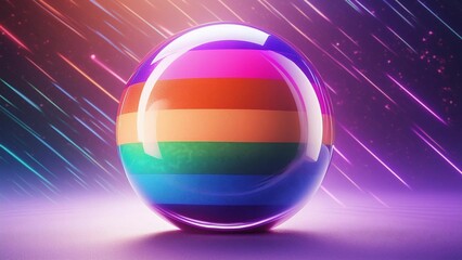 close up 3d rainbow sphere emoji on abstract background. Horizontal image. For pride, emoji day,  banner, design, presentation, card, poster, thumbnail, social media, profile, business, web