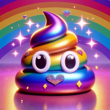close up 3d cute rainbow poop emoji on abstract background. Squarel image. For emoji day,  banner, design, presentation, card, poster, thumbnail, social media, profile, business, web