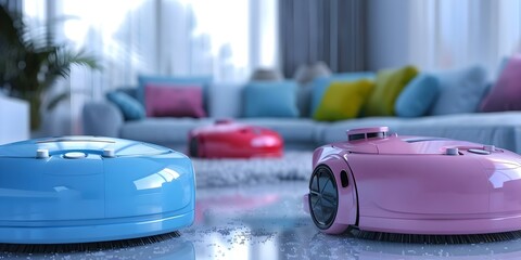 3D models of adorable home cleaning devices like vacuum cleaners and robots. Concept Home Cleaning Devices, 3D Models, Vacuum Cleaners, Robots, Adorable
